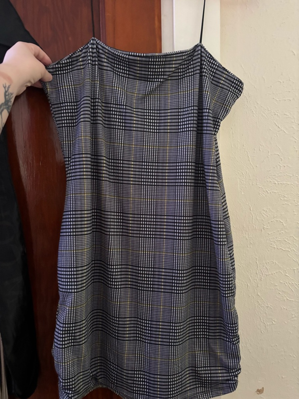 Vibe Black and White Plaid Dress with Yellow Accents